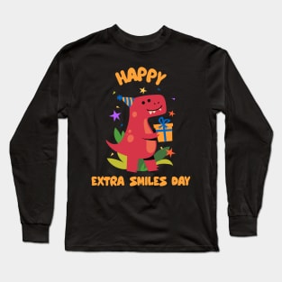 Happy Extra Smiles Day Birthday Dino Long Sleeve T-Shirt